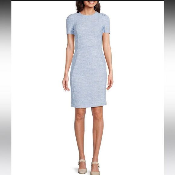 Calvin Klein | Blue Short Sleeve Crew Neck Tweed Sheath Dress | Size 6 NWT - Picture 6 of 8